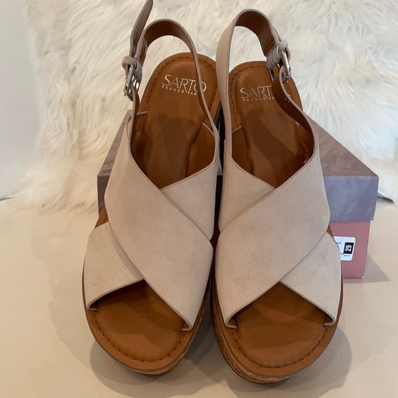 NIB (8.5) FRANCO SARTO BM vanilla suede Caroline cork leather platforms - Picture 11 of 14